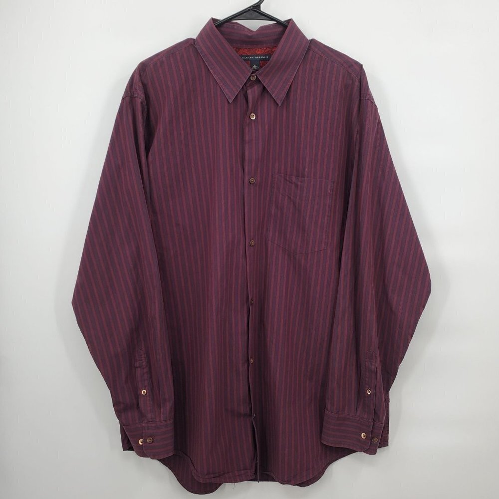 Banana Republic Stripe Long Sleeve Shirt Collar 100% Cotton Pocket Mens XL